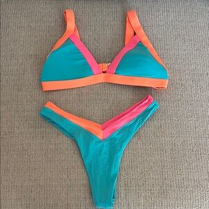 Vibrant Teal and Orange Bikini Set